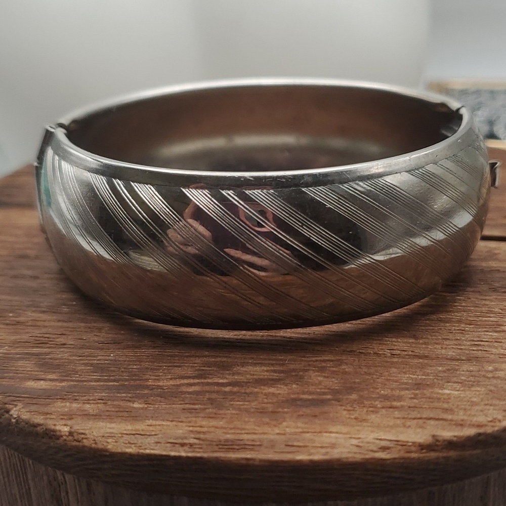 Pure Sterling silver sugar bowl hinge bracelet bangle antique‎ B0220